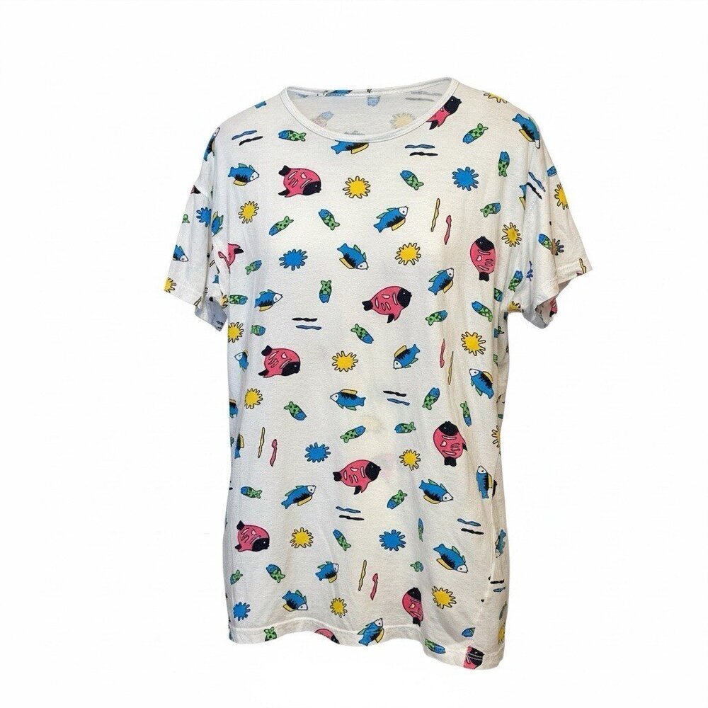 Vintage Nite Effect Sz XL Soft Cotton Fish Print Short Sleeve Shirt Kidcore